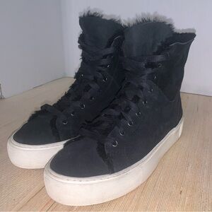 Ugg Beven Black Suede Fur Sheerling Lined high top Sneakers Women’s  8 lace up